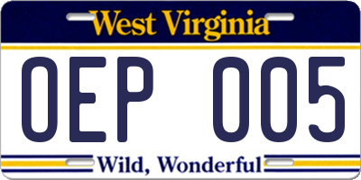 WV license plate OEP005