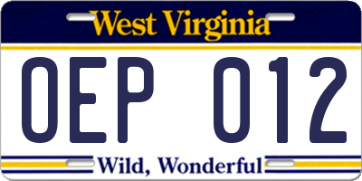 WV license plate OEP012