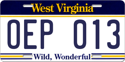 WV license plate OEP013