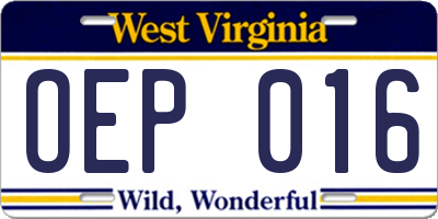 WV license plate OEP016