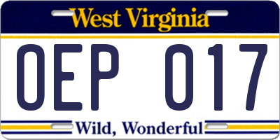 WV license plate OEP017