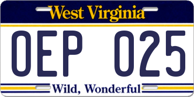 WV license plate OEP025