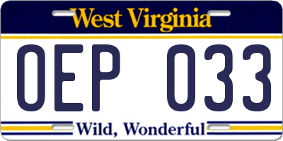 WV license plate OEP033
