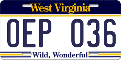 WV license plate OEP036