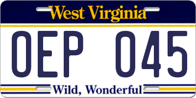 WV license plate OEP045