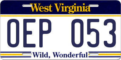 WV license plate OEP053