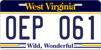 WV license plate OEP061