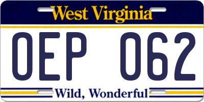 WV license plate OEP062