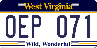WV license plate OEP071