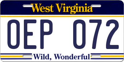 WV license plate OEP072