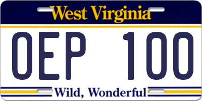 WV license plate OEP100