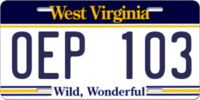 WV license plate OEP103