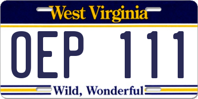 WV license plate OEP111