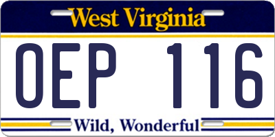 WV license plate OEP116