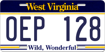 WV license plate OEP128