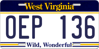 WV license plate OEP136