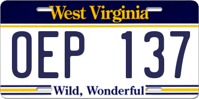 WV license plate OEP137