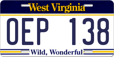 WV license plate OEP138