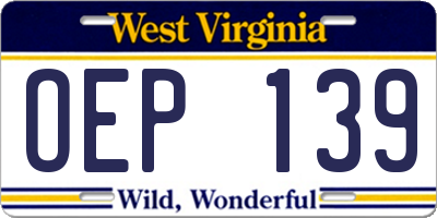 WV license plate OEP139