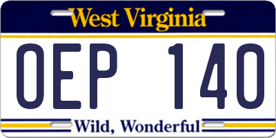 WV license plate OEP140