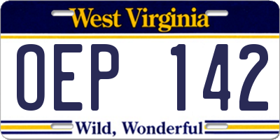 WV license plate OEP142