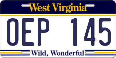 WV license plate OEP145