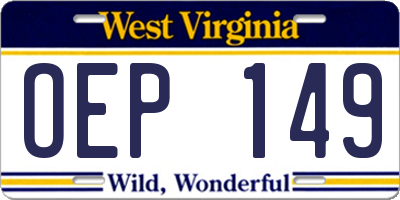 WV license plate OEP149