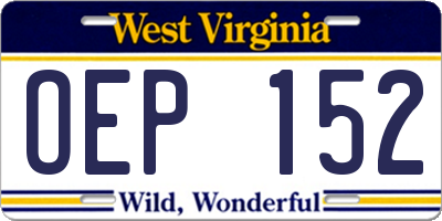 WV license plate OEP152