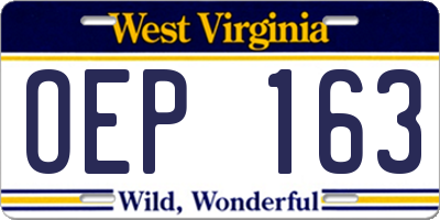 WV license plate OEP163