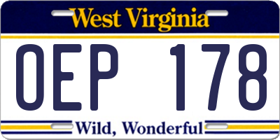 WV license plate OEP178
