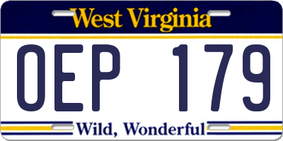 WV license plate OEP179