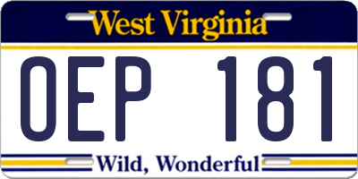 WV license plate OEP181