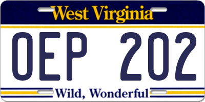 WV license plate OEP202