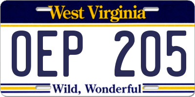 WV license plate OEP205