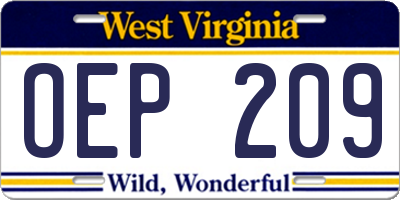 WV license plate OEP209