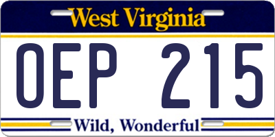 WV license plate OEP215