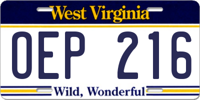 WV license plate OEP216