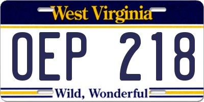 WV license plate OEP218