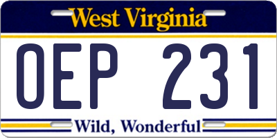 WV license plate OEP231