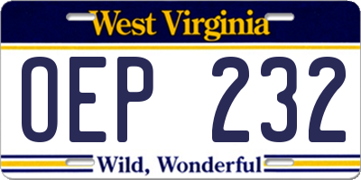 WV license plate OEP232