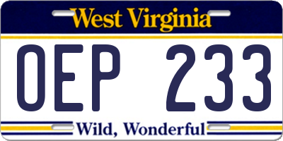 WV license plate OEP233