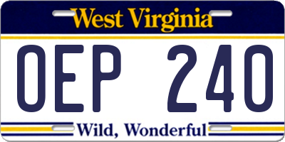 WV license plate OEP240