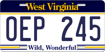 WV license plate OEP245