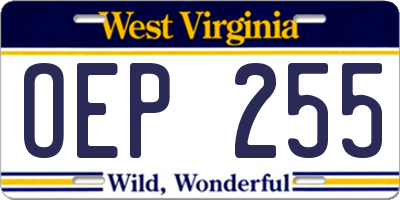WV license plate OEP255