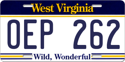 WV license plate OEP262