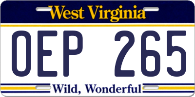 WV license plate OEP265