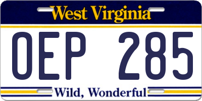 WV license plate OEP285