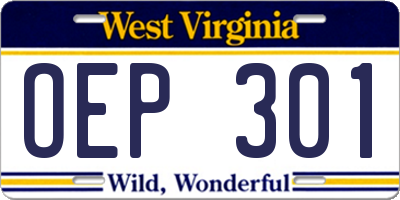 WV license plate OEP301