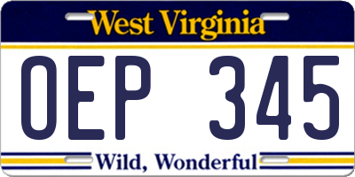 WV license plate OEP345