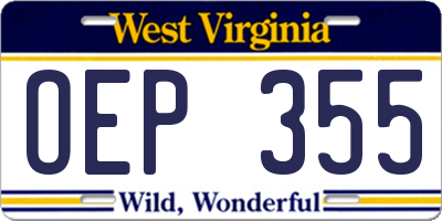 WV license plate OEP355